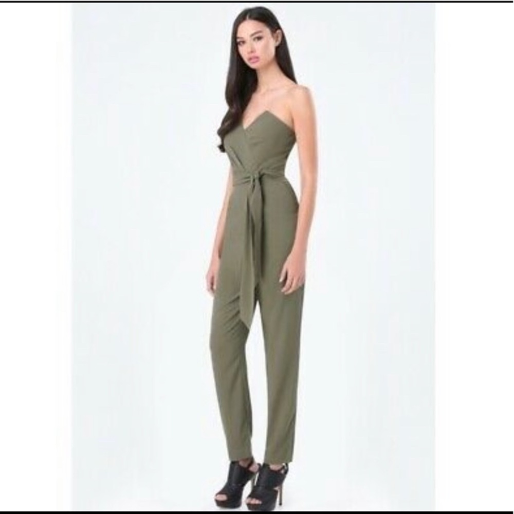 Bebe Olive Green Strapless Jumpsuit